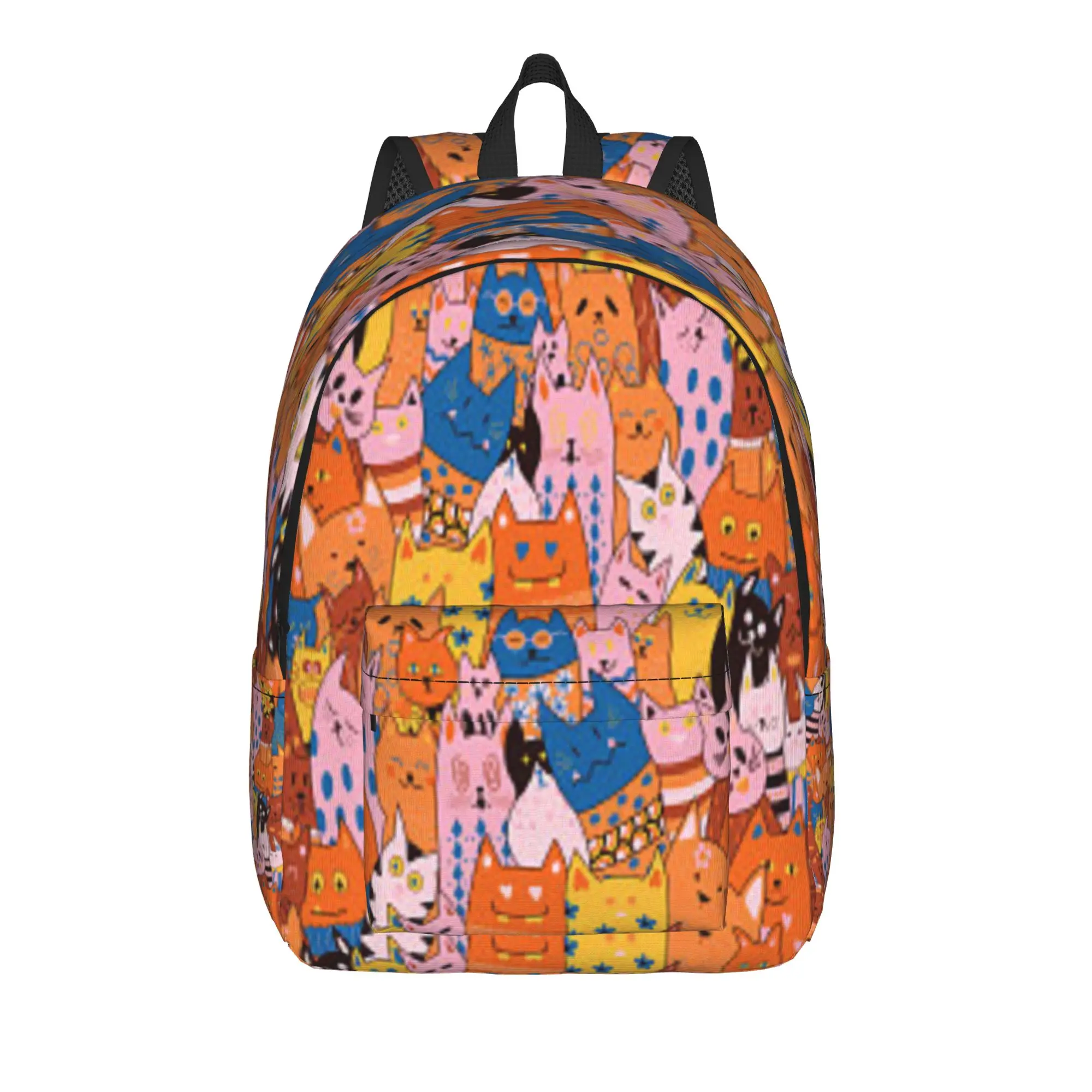 Cute Cats Animal Cartoon Doodle Backpack  Hiking Backpacks Men Streetwear School Bags Colorful Soft Rucksack