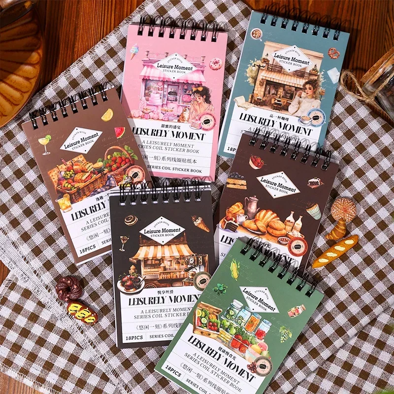 18Pcs PET Background Paper Coil Book Dual StickersDaily Life Material Package Supplies  Leisurely Moment Scrapbook 161*100mm