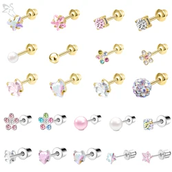 ZS 2pcs/lot 20G Butterfly Heart Star Earring 316L Stainless Steel Cartilage Earring for Women Pink Crystal Tragus Helix Piercing