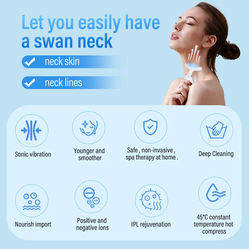 مدلك الوجه مع وظيفة التسخين - هدية عيد الميلاد لجهاز تجميل الوجه للرقبة الصغيرة EMS للعناية بالبشرة بـ 7 ألوان