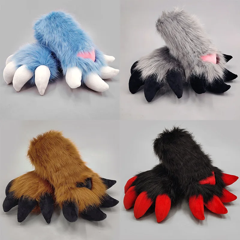 Handmade Fursuit Dragon Claw Gloves Soft Plush Furry Material Cartoon Animal Paw Props For Anime Exhibition Cosplay Lovely Cute view 3