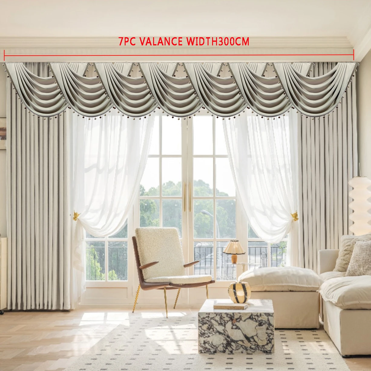 Solid Color Single Curtain Head For Living Room Window Valance Wave Shape Tassel Scallop Curtains For Window Top Decoration