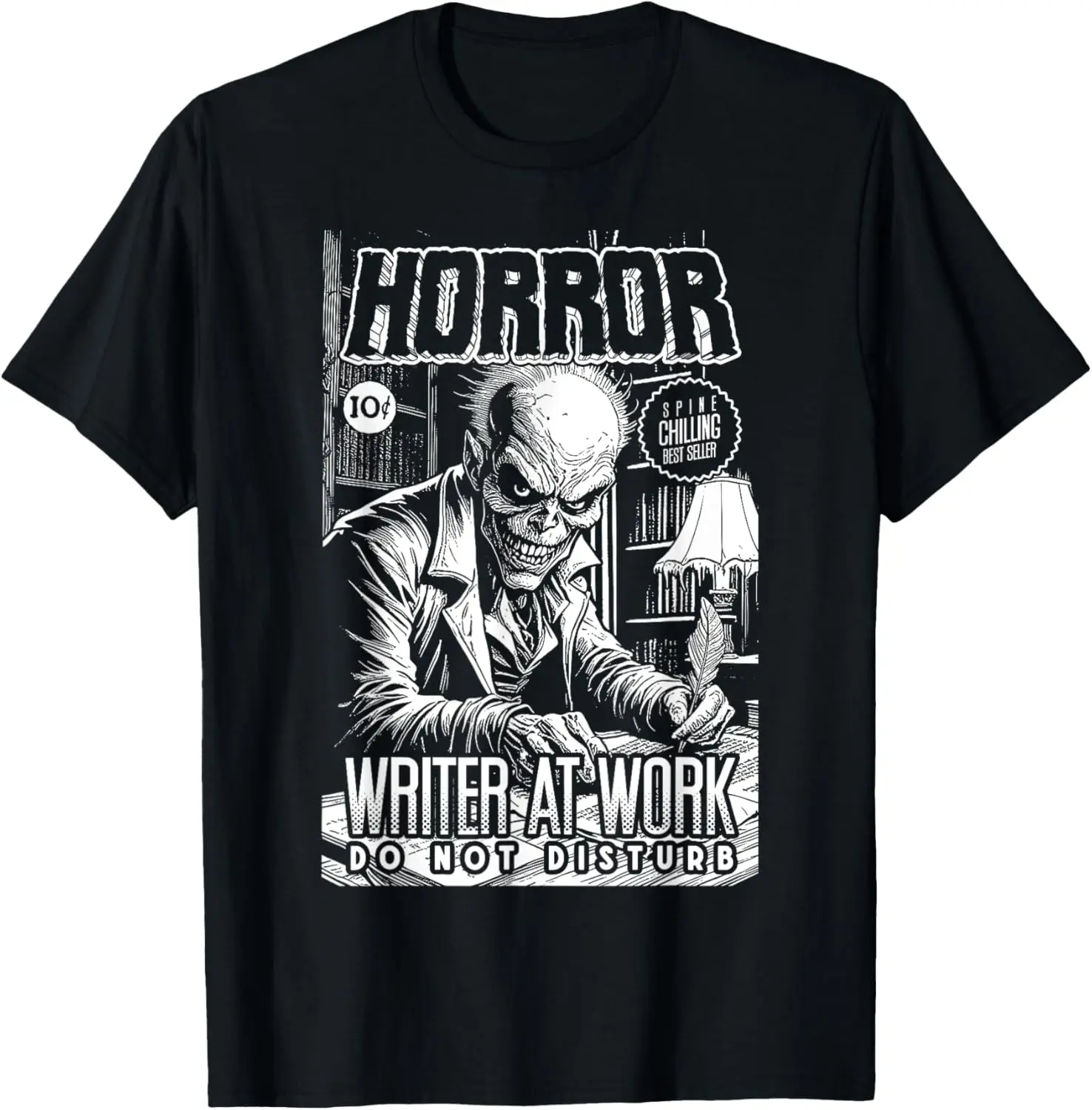 Horror Writer At Work Funny Author Novelist Scary Book Cover T-Shirt