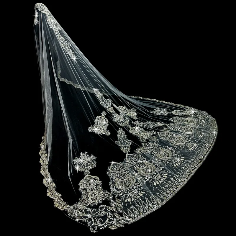 Bride wedding main wedding dress veil light luxury heavy industry bead embroidery long large trailing veil