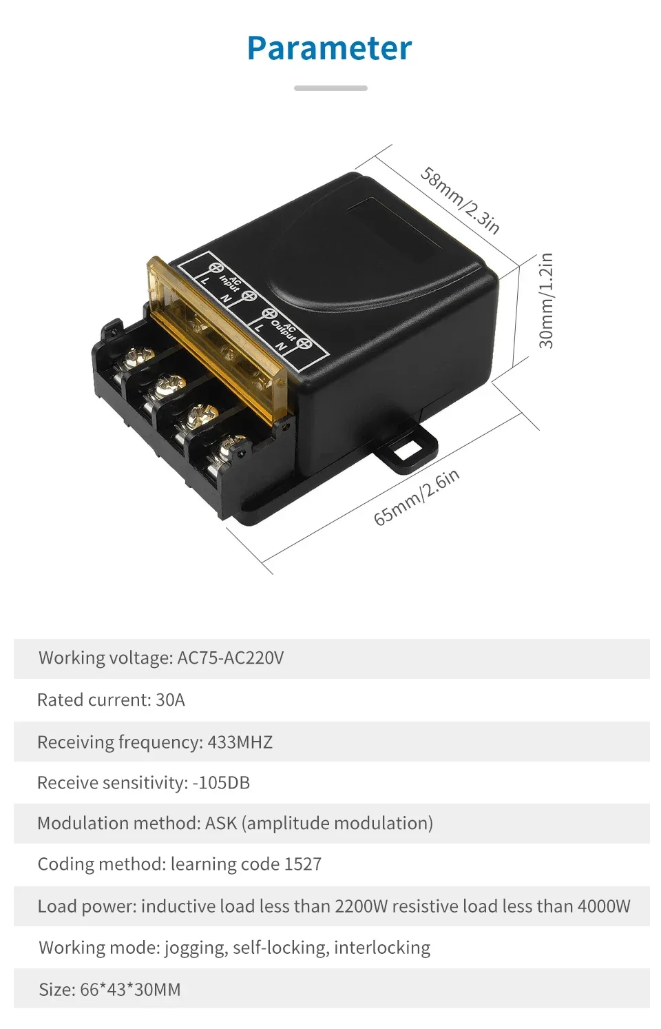 RF433MHz Funkfernbedienungsschalter Relaisschalter 12V 24V 220V 110V EIN/AUS-Sender für Licht, Lampe, Motor, Wasserpumpe, Tür – Detail 7