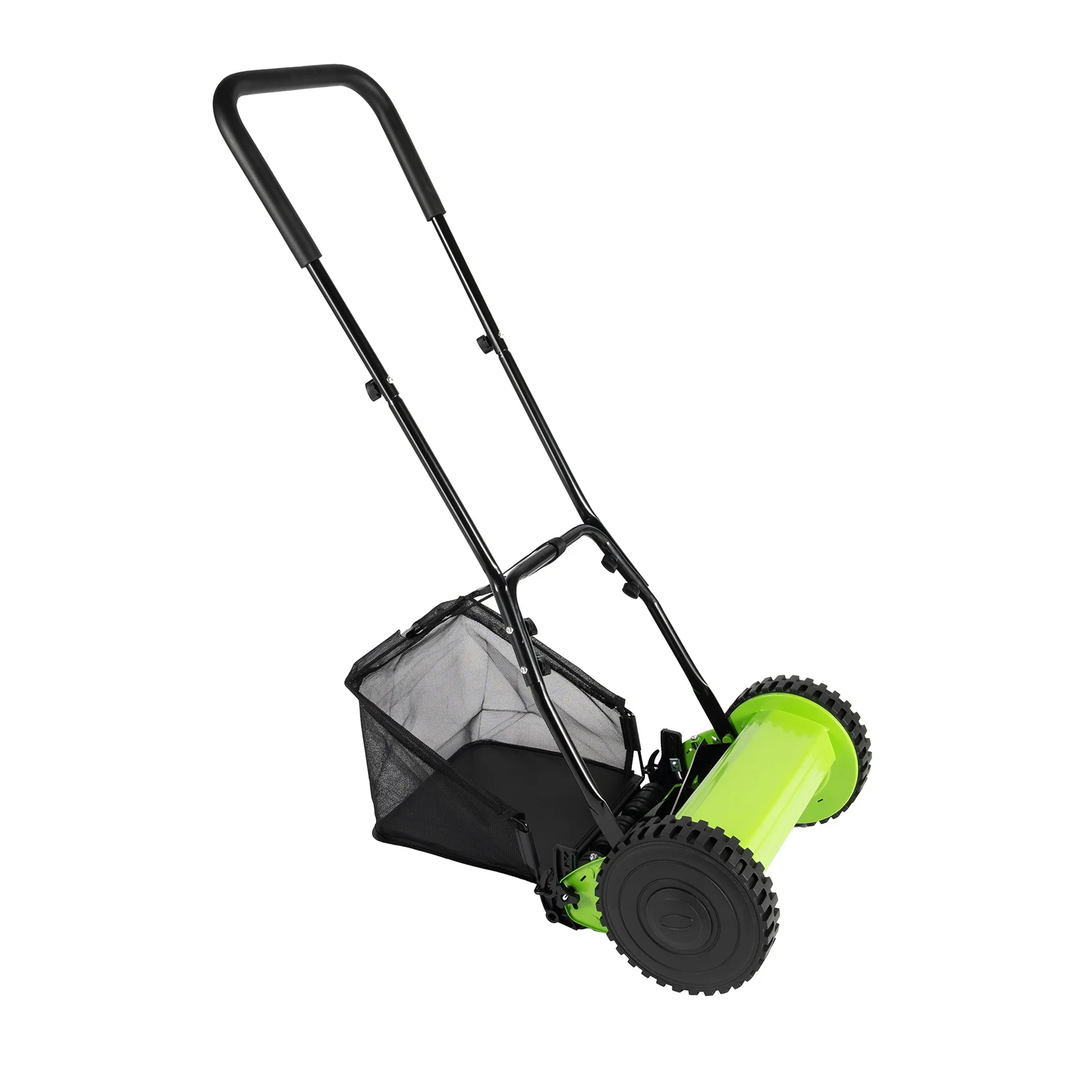 12-Inch Manual Lawn Mower 5-Blade Push Reel Lawn Mower with Grass Catcher Green Adjustable Height for Picking Up Leaves, Grass