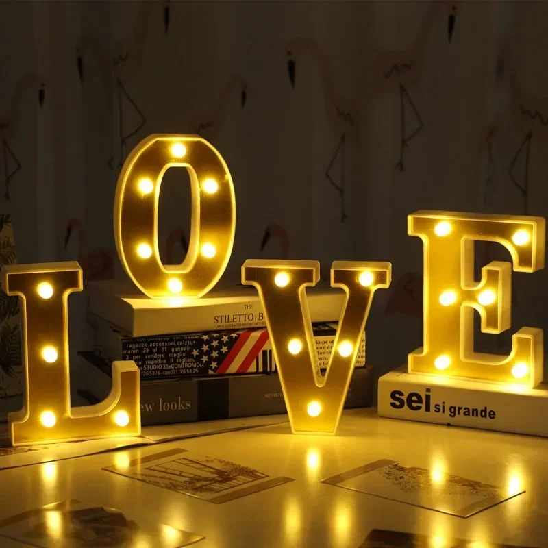 

16CM Gold Luminous Letters 26 English Letters with Lights Creative Alphabet Number Battery Lamp Romantic Wedding Party Decor
