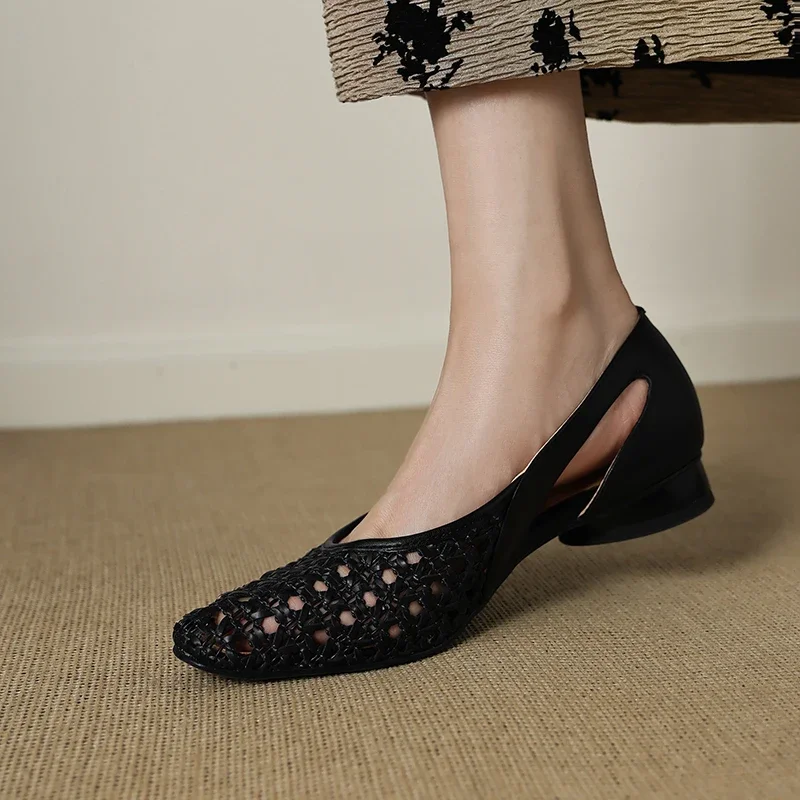 

Новинка 2023 года, летние женские сандалии из натуральной кожи, модные туфли-мюли из овчины 22-24,5 см + плетения + свиной кожи