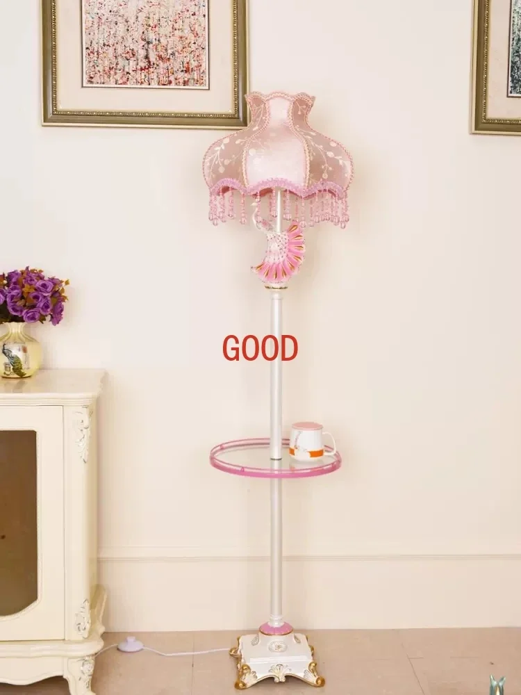 Living room coffee table floor lamp retro pink floor lamp bedroom wedding room peacock resin bedside vertical floor lamp