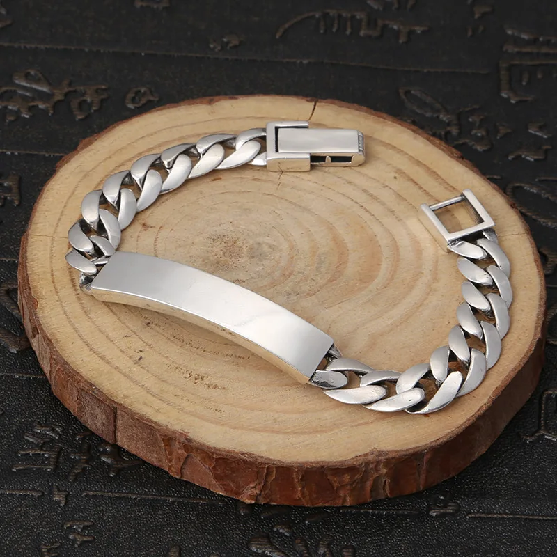 925 Sterling Jewelry, Fashionable Retro Popular Smooth Thai Silver Bracelet Men And Women