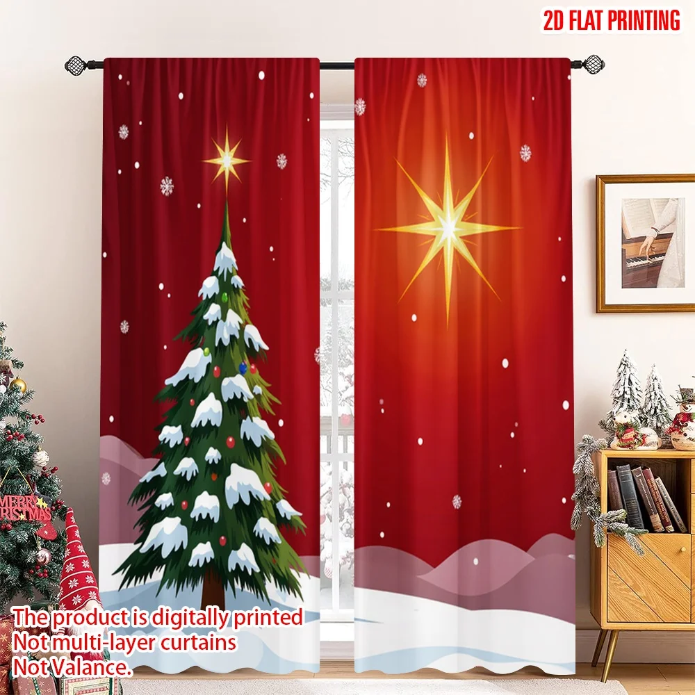 

2pcs 2D flat printing Merry Christmas Curtain Christmas Snowflakes Tree Fabric Without Electricity Holiday Decorations Perfect