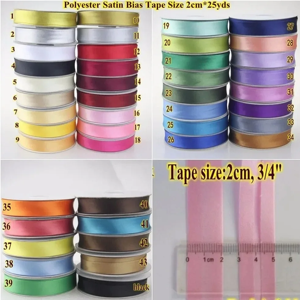 Polyester-Satin-Schrägband, Schrägband, Größe: 20 mm, 3/4 Zoll * 25 Yards, Faltband zum DIY-Nähen von Bekleidungszubehör