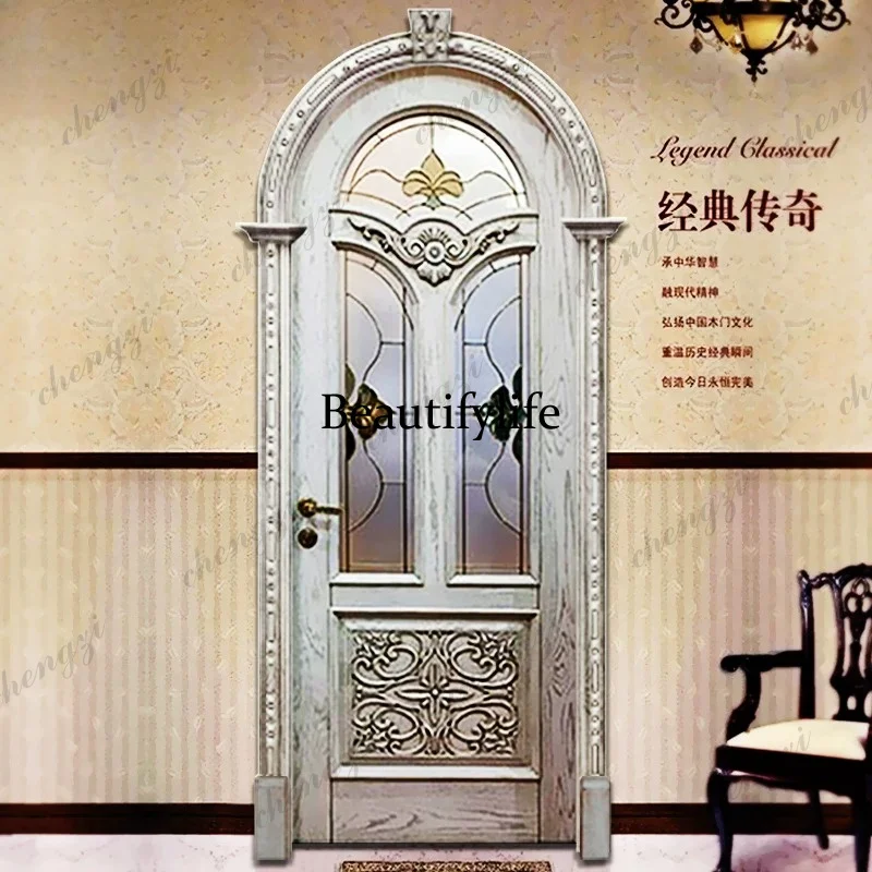 Solid wood multi-layer painted wooden door thickened home custom silent flat open American retro arc arch door
