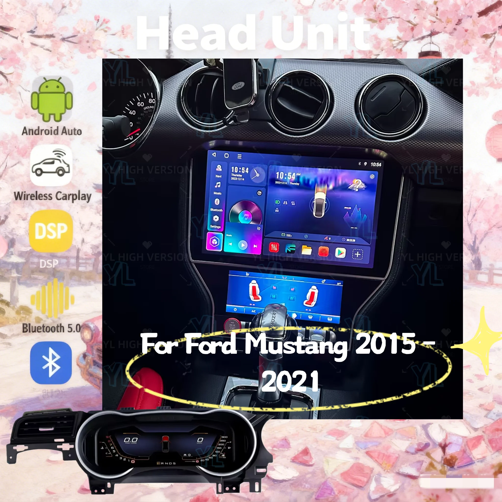 

Автомагнитола YF 11.5 дюймов с сенсорным экраном для Ford Mustang 2015-2021, Android 13.0, GPS, мультимедийная система, DSP, Carplay, Bluetooth 5.0, 4G