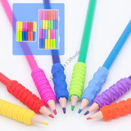 Imagen 2 del producto 594f 14/28pcs Penja pluma silicona para niños Ayuda escritura ergonómica para adultos Silicona agarre agarre a mano