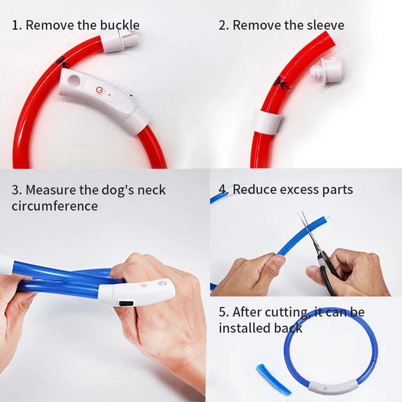 متعدد الألوان PVC LED الألياف البصرية طوق بكلاب USB قابلة للشحن ضوء السلامة الليلية 40/50/70 سنتيمتر الأحجام المتاحة طوق الحيوانات الأليفة 1 قطعة