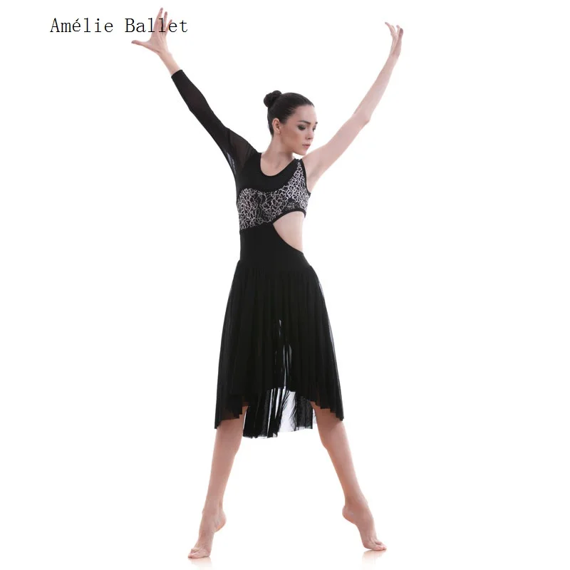 18589 جديد أزياء الرقص الغنائي والمعاصر شبكة سوداء والدانتيل فستان الباليه أزياء رقص الفتيات والنساء فستان الباليه