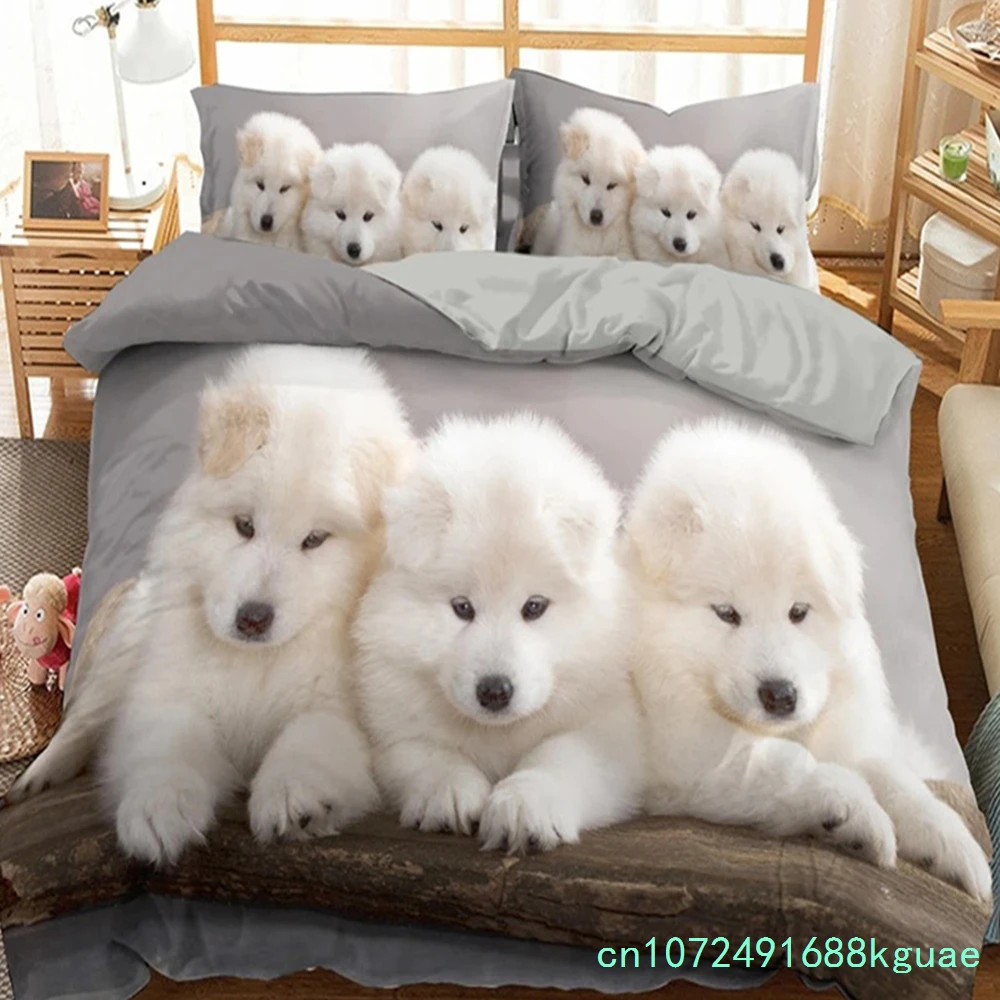 3D Dog King Queen Duvet Cover Funny Puppy Bedding Set For Kids Teens Adults Lovely Pet Animal Black 2/3pcs Polyester Quilt Cover