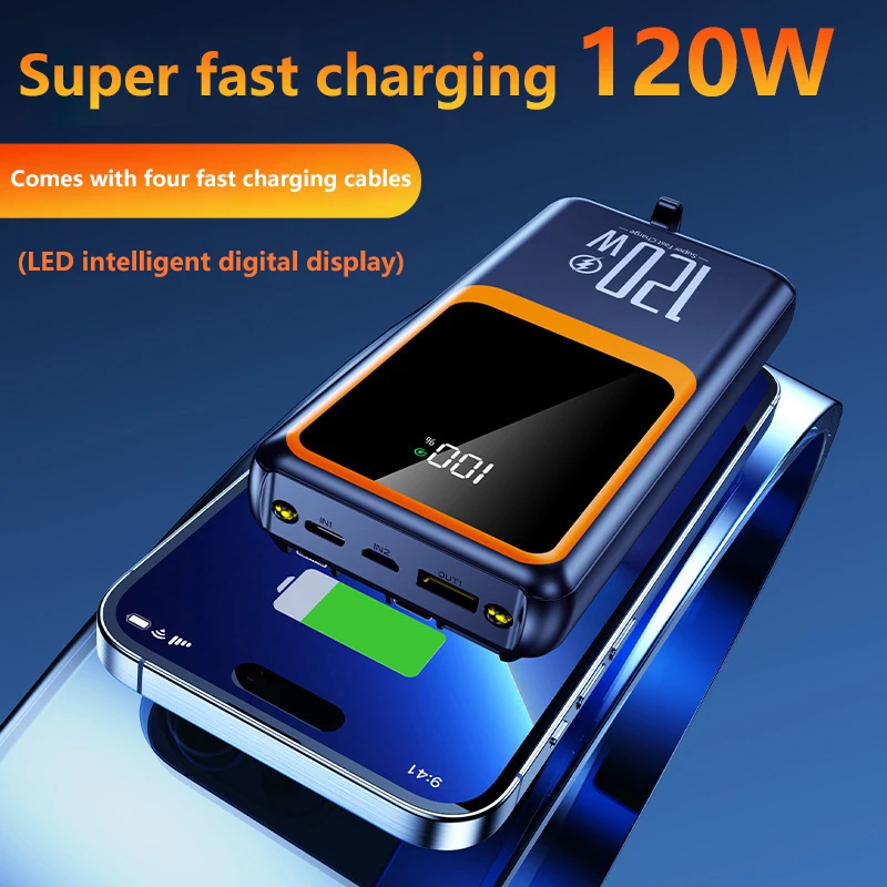 

120 Вт, 100000 мАч, сверхбыстрая зарядка, внешний аккумулятор, удобный зеркальный экран, цифровой дисплей, бизнес-инвербанк для всех телефонов