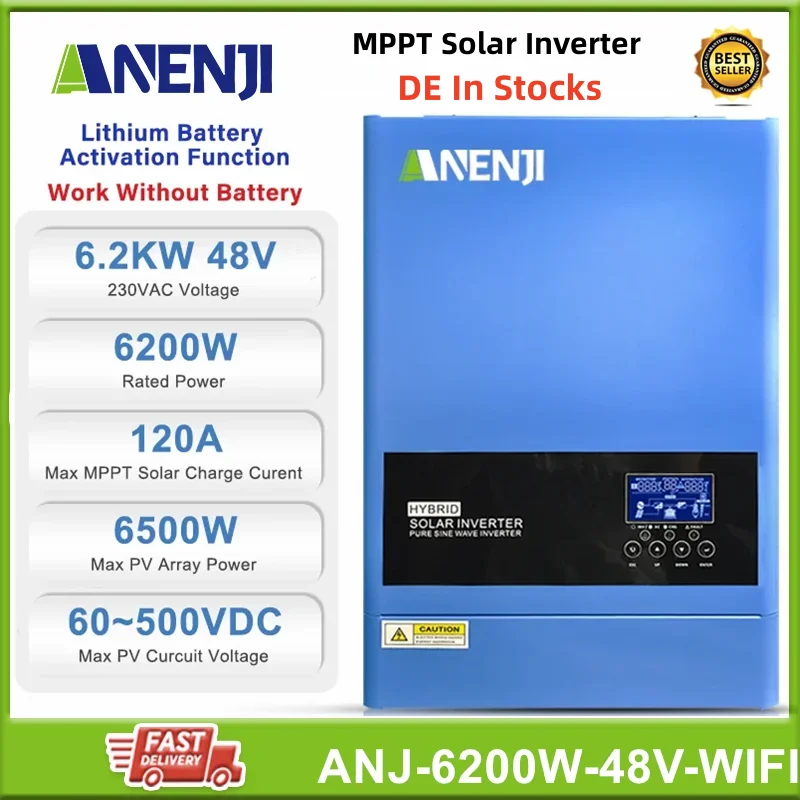 

6.2KW 48V Hybrid Solar Inverter Pure Sine Wave 230VAC Off Grid Inverter PV 60-500VDC Built-in 120A MPPT Solar Charge Controller