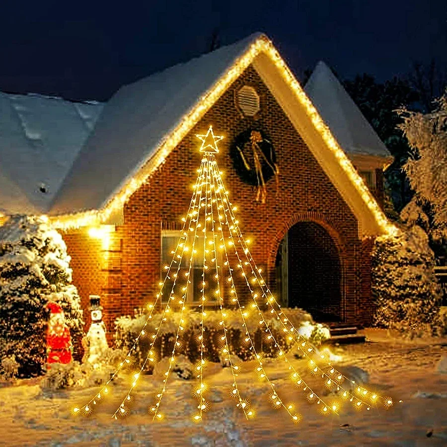 9x3.5M 350 LED Albero di Natale Cascata Stella Luce della stringa Cascata di Natale Luci dell'albero con Star Topper per decorazioni natalizie