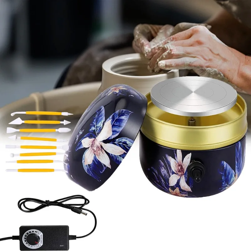 

Mini Electric Pottery Wheel DIY Sculpting Kit Craft tool with Tray for Adults Kids Toys Clay Art Ceramics Work Machine Turntable