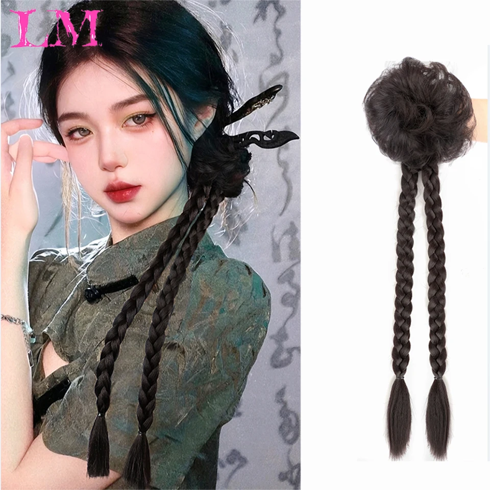 

LM Synthetic Long Braided Ponytail Hair Extensions for Women Black Brown Pony Tail with Hair Rope High Temperature Fiber