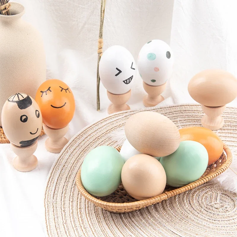 5Pcs Wooden Easter Eggs Home Decrations Easter Party Diy Painting Craft Children Educational Toys Kids Handmade Painting Gifts