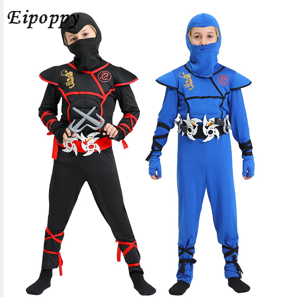 Kids Ninja Costume for Boys Halloween Dress Up Dragon Ninja Muscle Costume Kung Fu Outfit Birthday Gifts Ninja Role Playing Suit