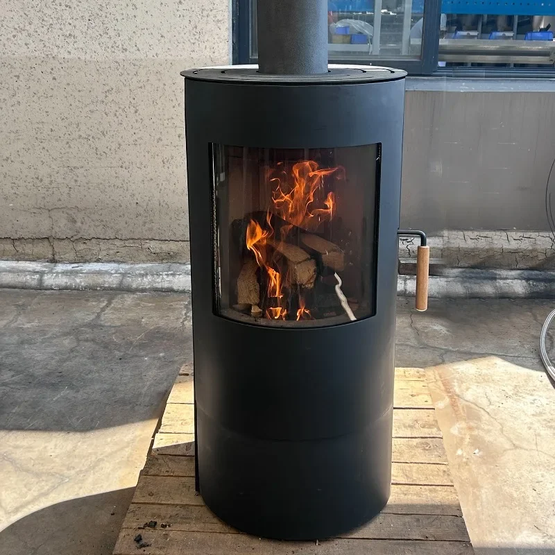 

【Best-selling】R0702A Round Style Modern Freestanding Black Steel Indoor Wood Burning Stove Wood Heater Fireplace for Living Room