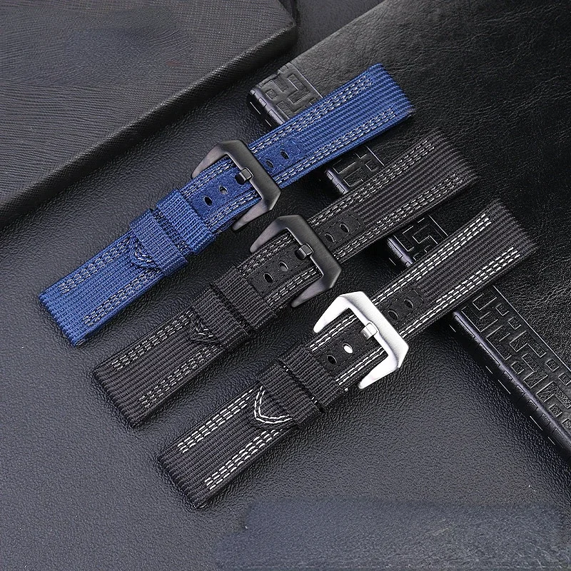 Nylon Canvas Leather Strap for Panerai Pam00984 Pam00985 Semen Sterculiae Women Men's Watchband Accessories 26mm Wrist Strap