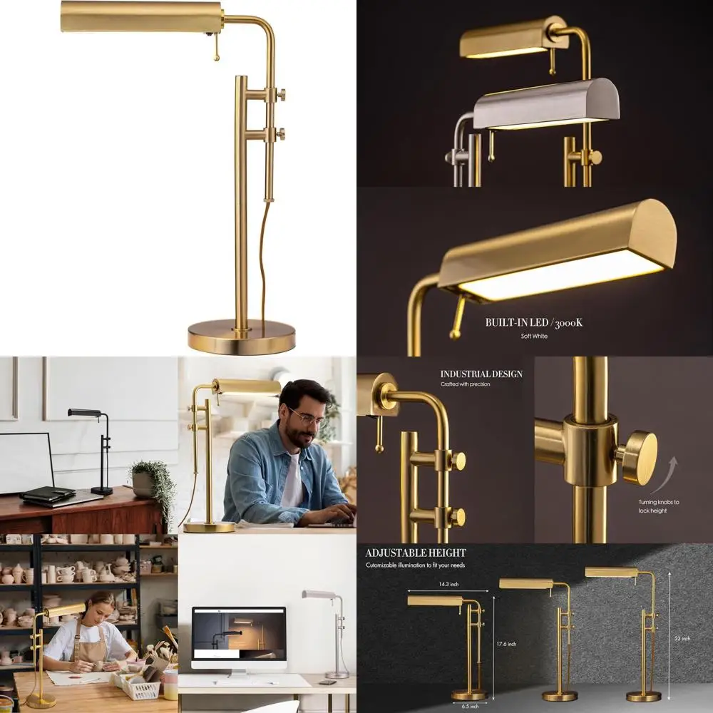 

Adjustable Swing Arm LED Desk Lamp - 10W, Ideal for Reading, Crafting, Work, 18.5-24.5 inches Height, Antique Brass Finish