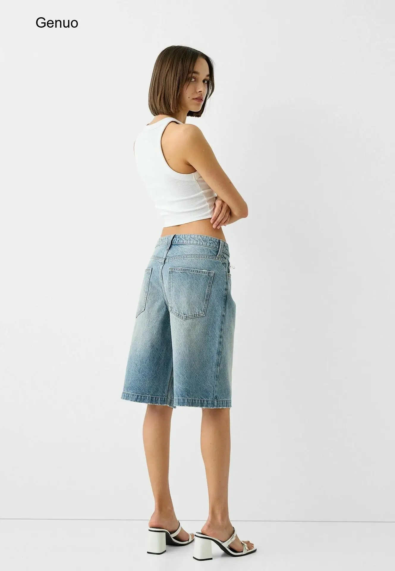 2026 Washed Loose Wide Leg Denim Capri Pants High Waist Cropped Straight Casual Calf Length Jeans