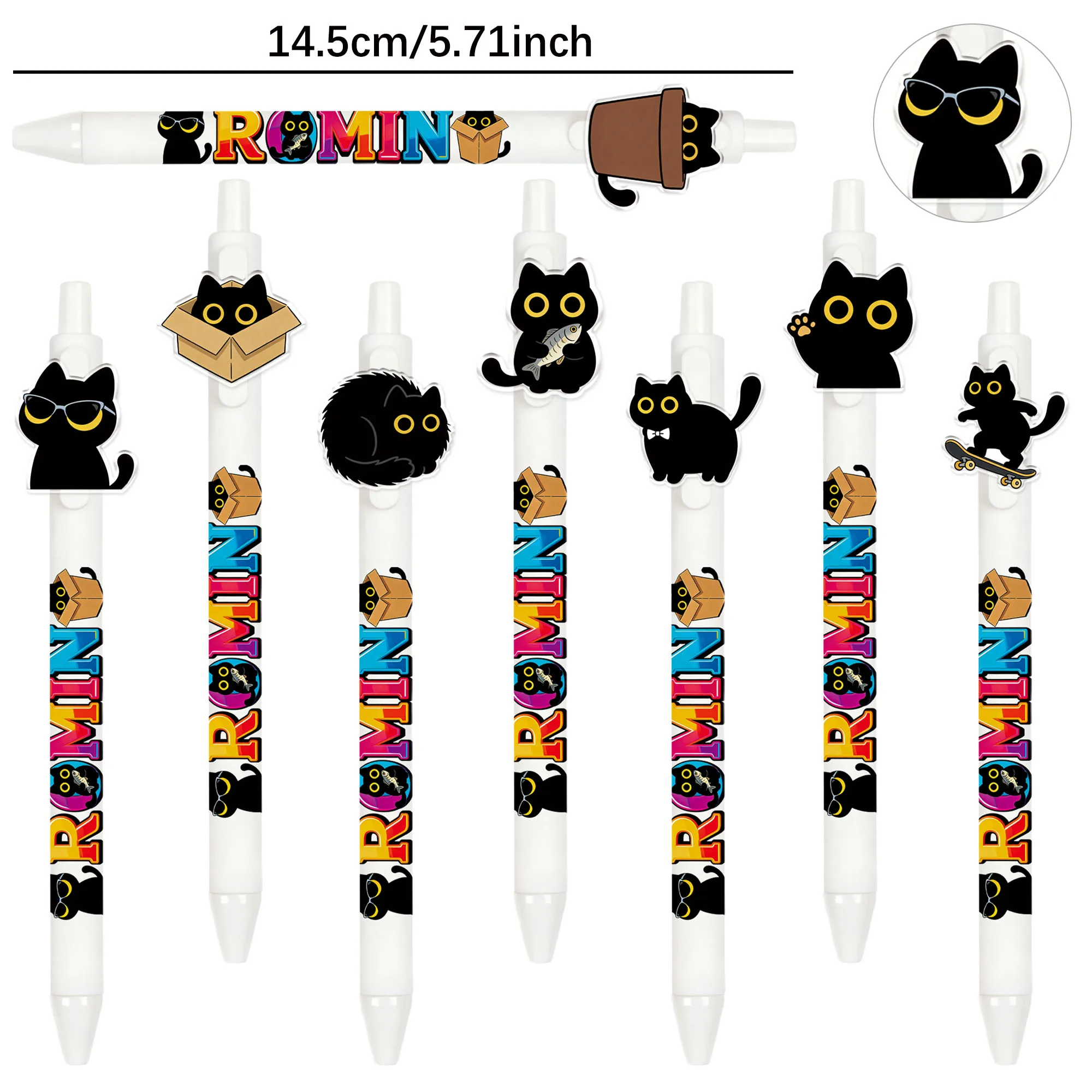 8 pieces / 16 pieces of creative black cat pattern ballpoint pens. Cute cat series push-button writing pens.