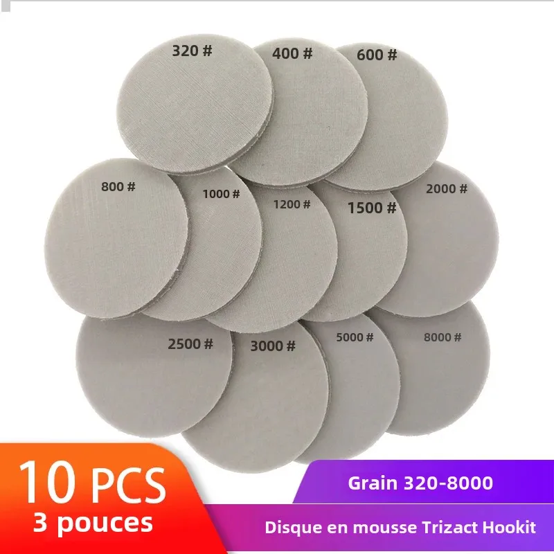 Disque en mousse Trizact Hookit 3 75mm, éponge humide et sèche, disque de papier de verre grain