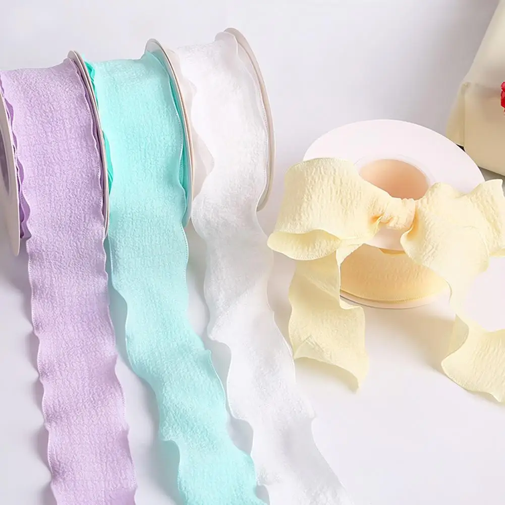 1 Roll 900x4CM Ribbon Trim Sewing Flower Bridal Bouquets Gift Box Wrapping Ruffle Edge Ribbon Solid Polyester Decorative Ribbon