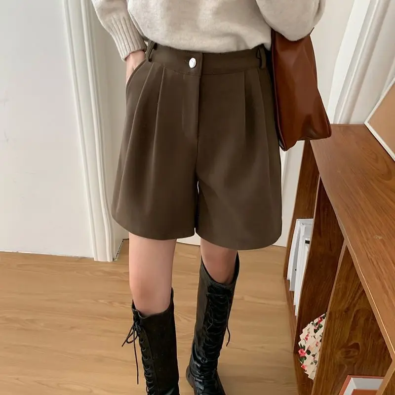 Women Baggy Medium Length Short Pants 2025 New Summer Lady Korean Concise Solid Suit Pants Girls Casual Thin High Waisted Shorts