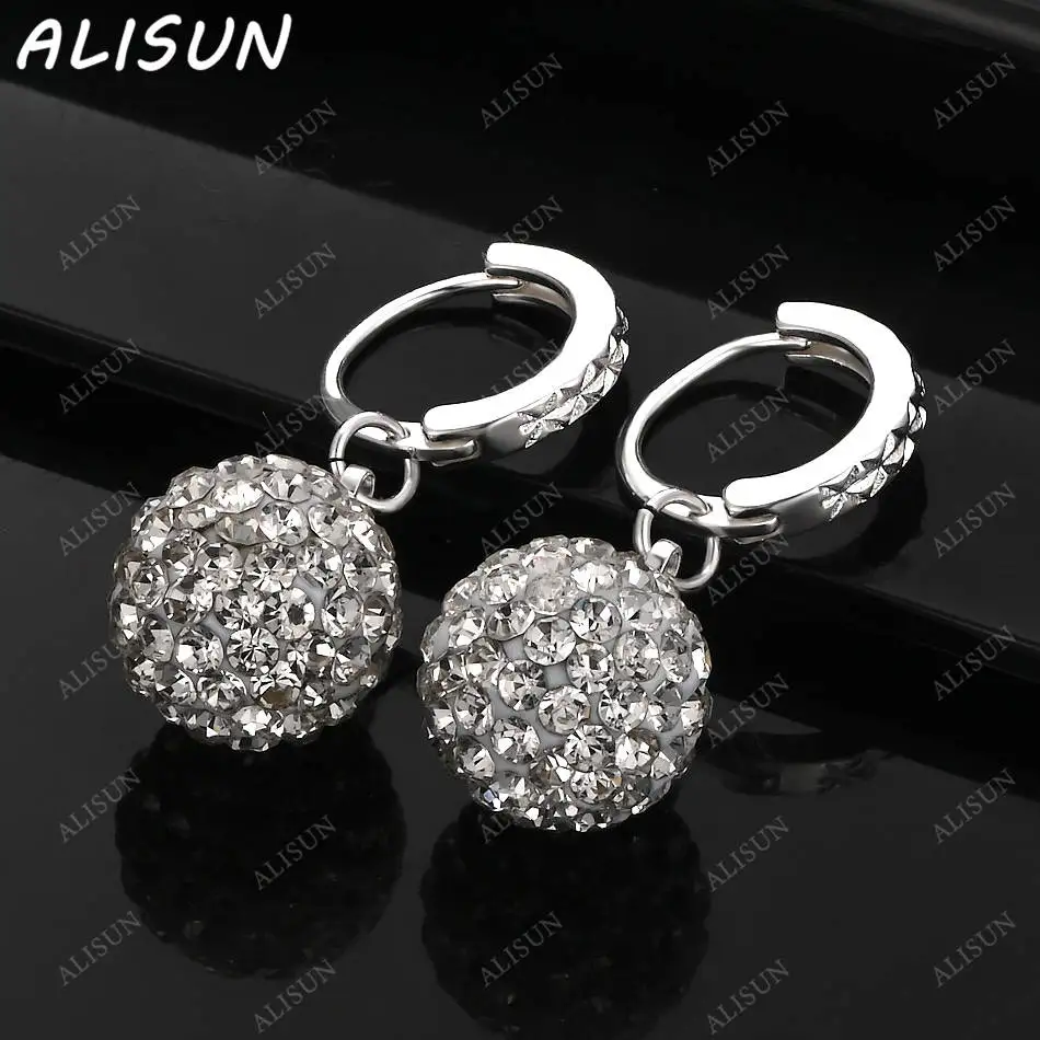 

ALISUN 925 Sterling Silver 12mm Zircons Balls Drop Earrings For Women Fashion Jewelry Charm Grace Noble Wedding Accessories