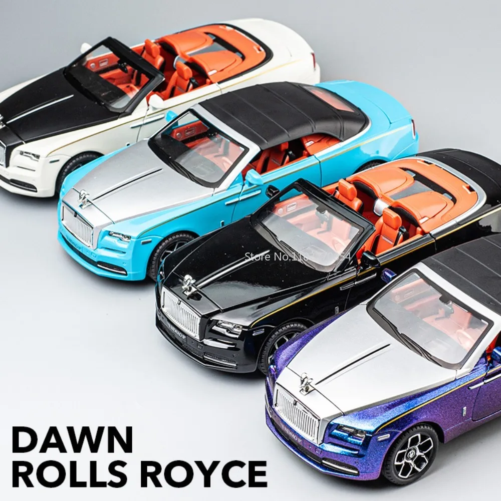 1/24 Rolls Royce Dawn samochodzik-zabawka ze stopu metali Model symulacji światła dźwiękowego cofają się gumowa opona kabrioletu zabawki sportowe kolekcja dla dzieci