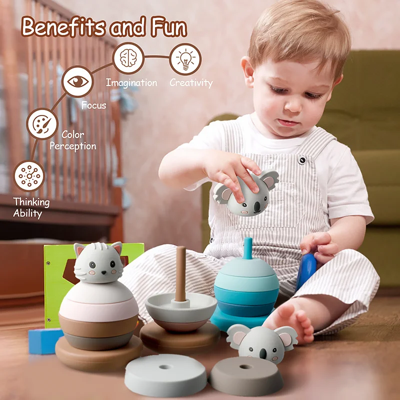 New Baby Food Grade Silicone Toy Montessori Tumbler Building Blocks DIY Creative Stacking Balance Game Educational Toy Kids