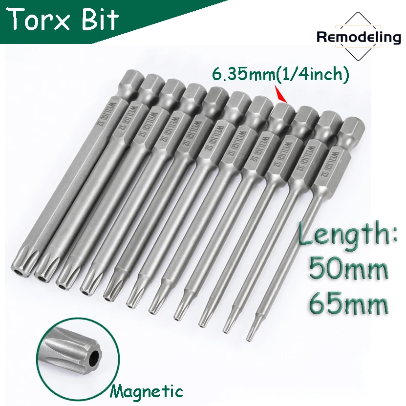 

Torx Bit Set Magnetic 50mm 65mm Length Screwdriver Head T6 T7 T8 T9 T10 T15 T20 T25 ~T50 Tamper Proof Security Drill Bit Set