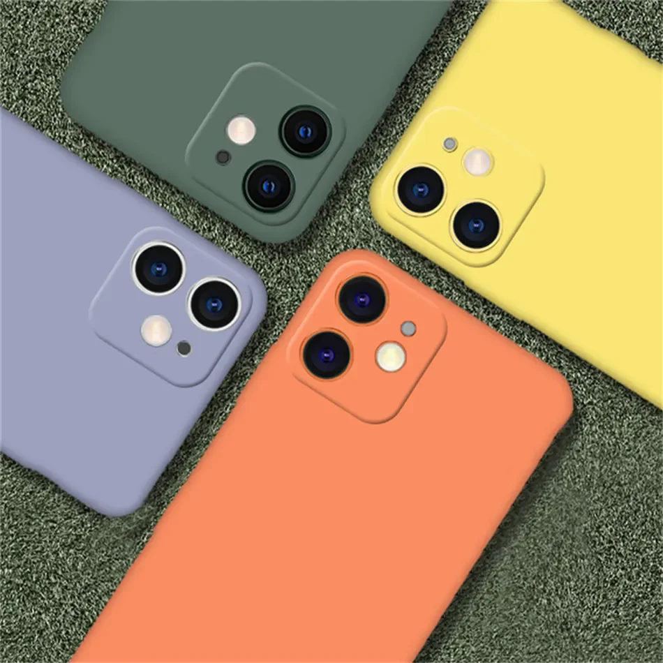 כיסוי סיליקון נוזלי עבור iPhone 14 13 12 11 Pro Max X XS XR הגנת מצלמה כיסוי טלפון כתום ירוק אדום סגול כחול