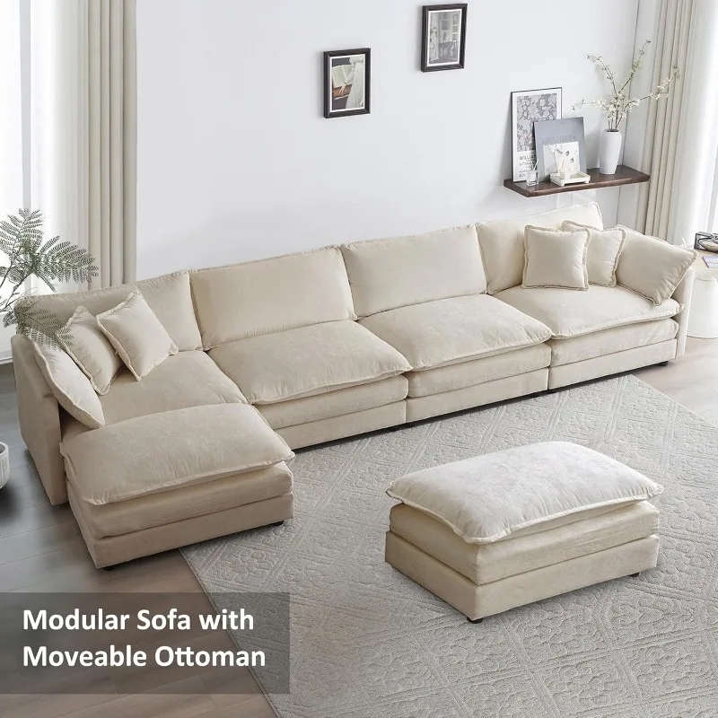 Sofa Cloud Modular kebesaran 146 inci, untuk ruang tamu, Sofa bentuk U besar Chenille Modern, kursi dalam nyaman