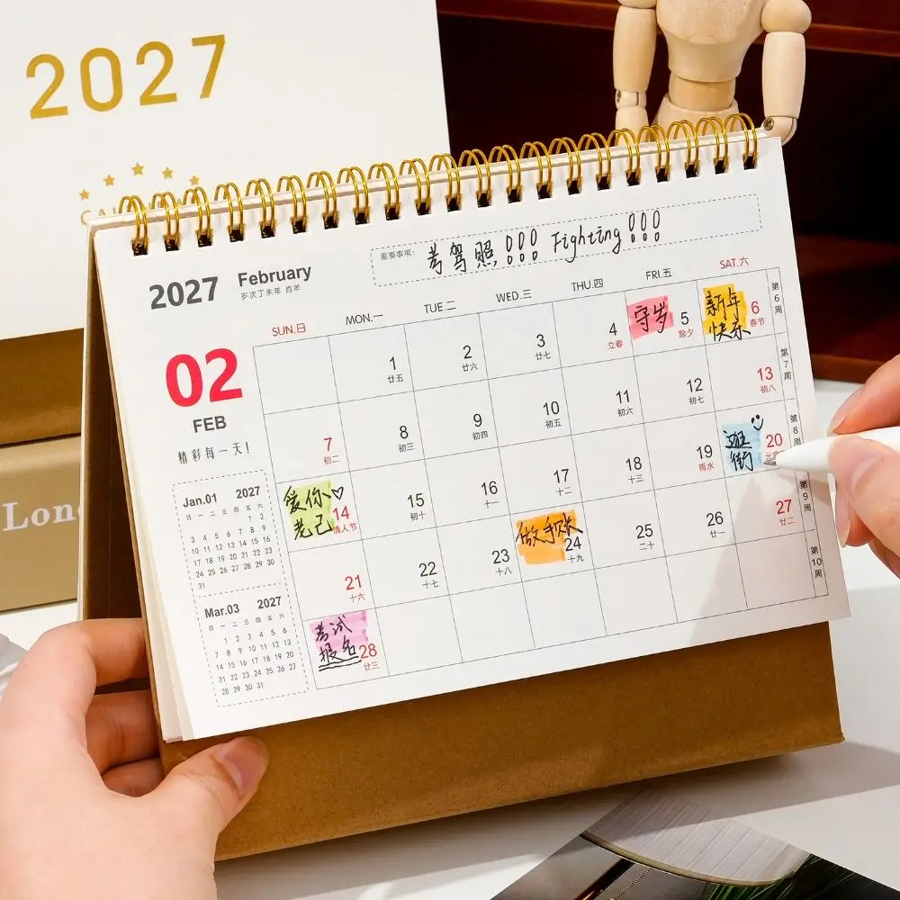 Creative Multi-function 2027 Desk Calendar Standing Monthly Layout Coil Calendar Agenda Organizer Home Office