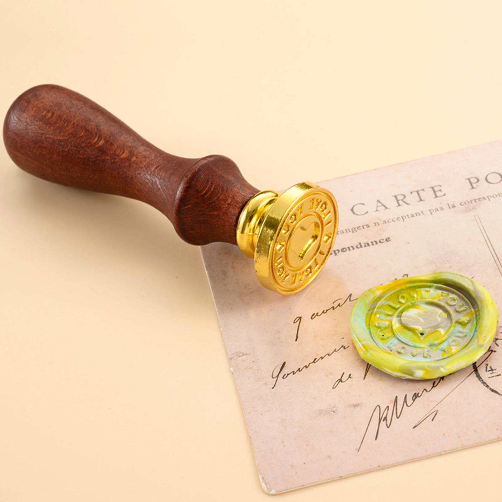 Kit cap lilin Retro Vintage, cap lilin segel pegangan kayu kepala stempel dapat diganti dengan kotak hadiah untuk amplop kartu