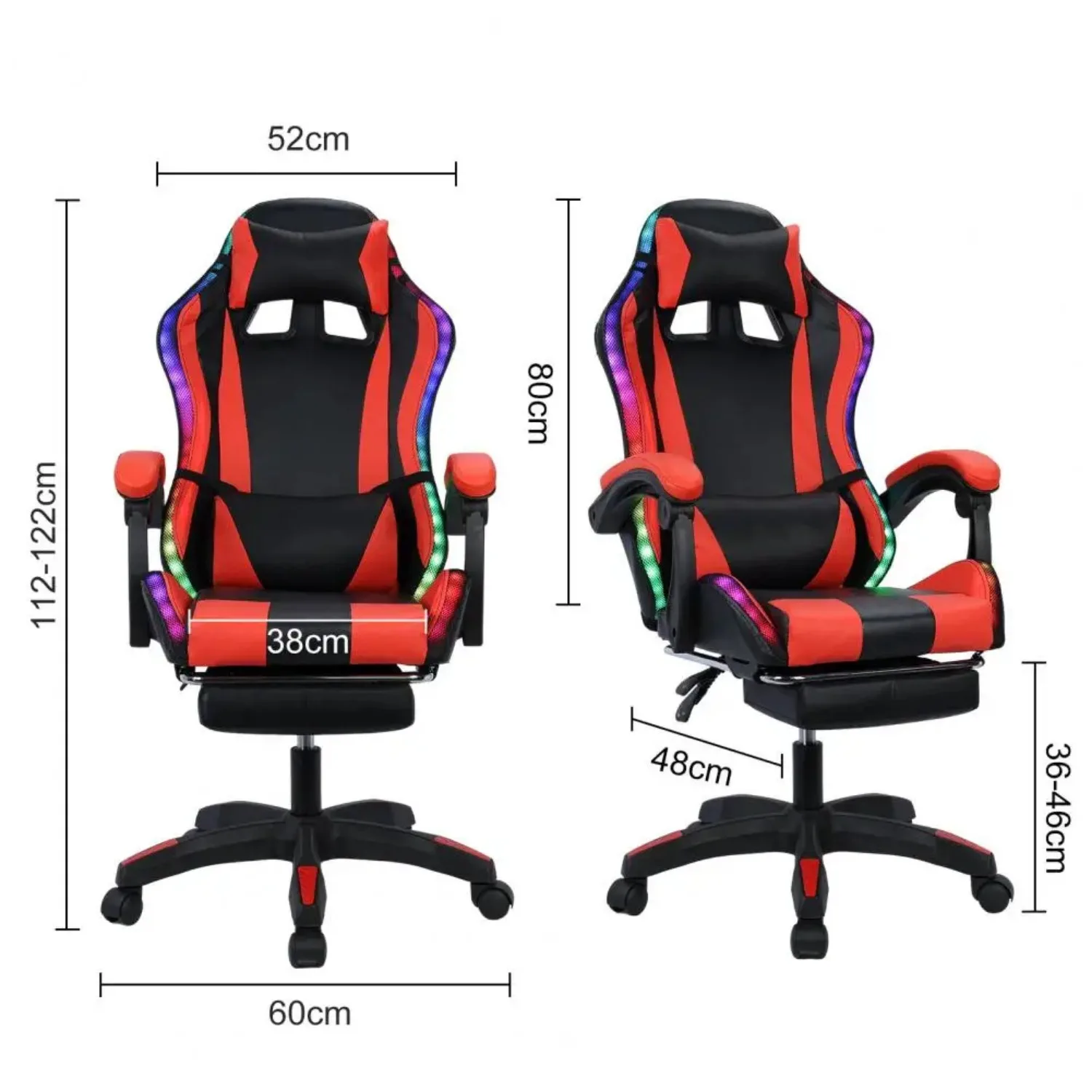 Gaming Chair with Bluetooth-compatible Speakers and RGB LED Lights, Ergonomic Massage Computer Gaming Chair with Height Adjustab