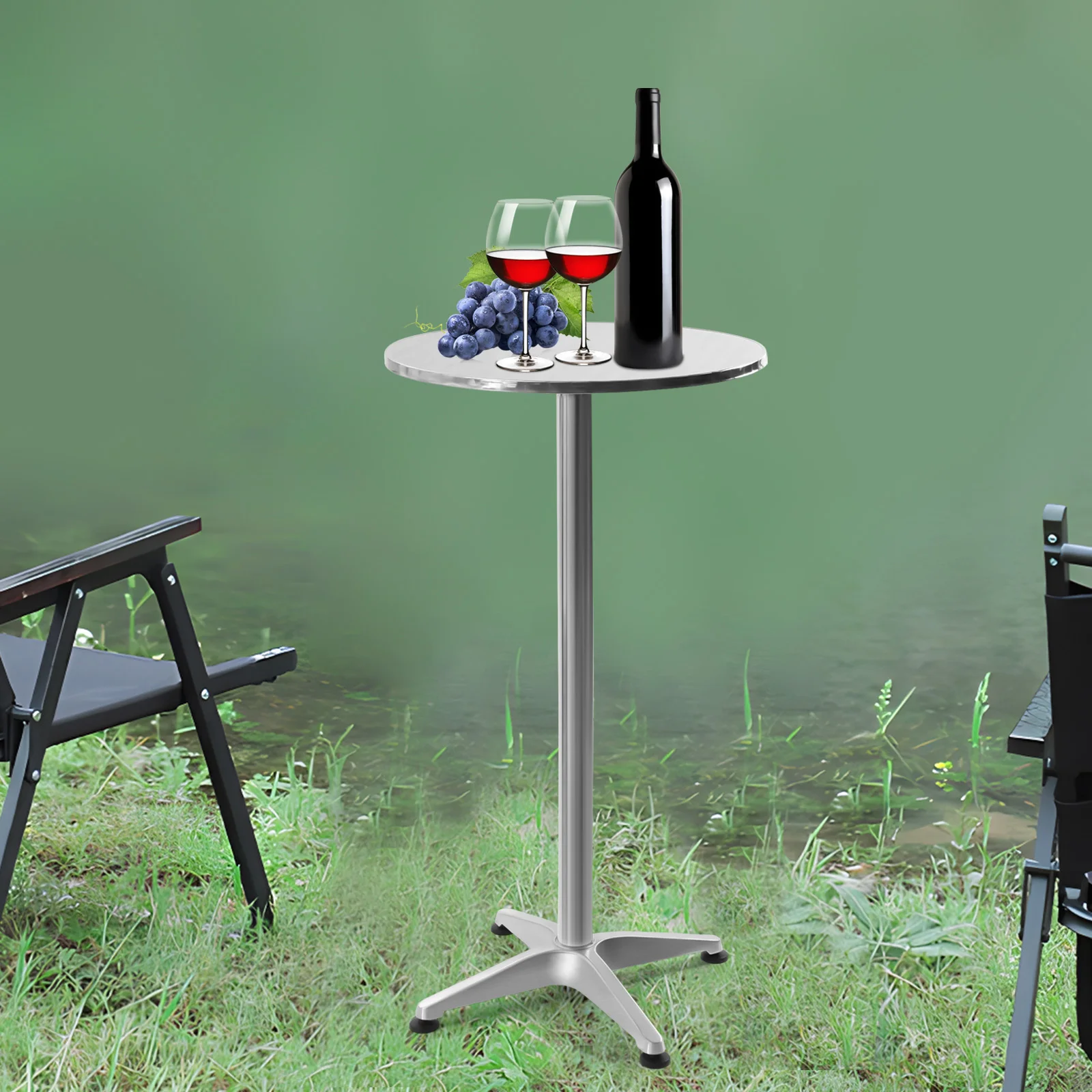 

Outdoor Bar Table 43.3"H Dining Pub Desk Folding Cocktail Metal Base Bistro Adjustable Height Aluminum Indoor Outdoor Restaurant