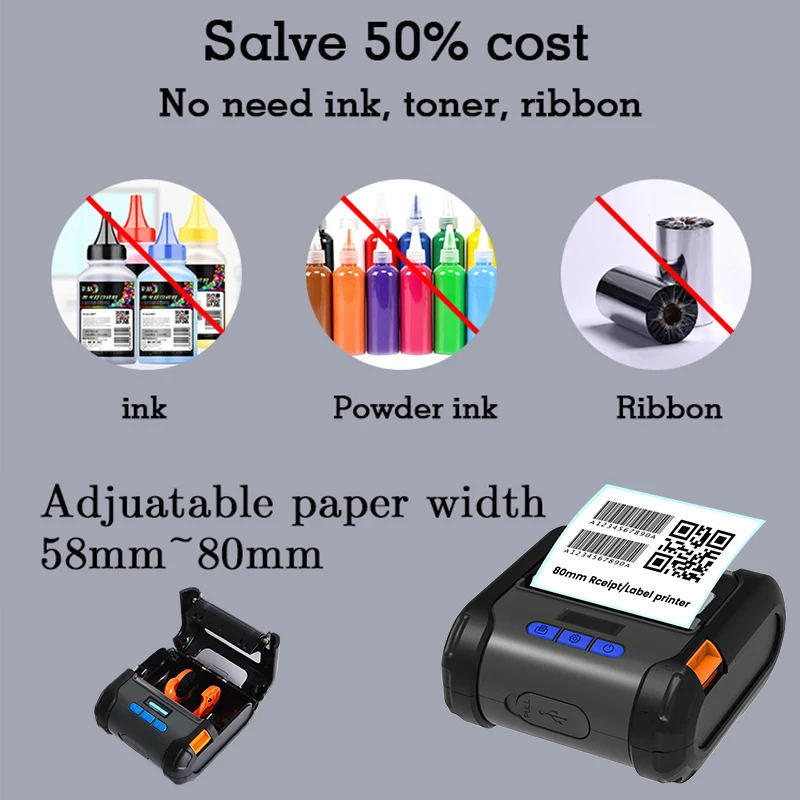 Portable Thermal Label Receipt Printer 80mm 2 in 1 USB WIFI Bluetooth Sticker Printing Machine Support Ios Android Loyverse