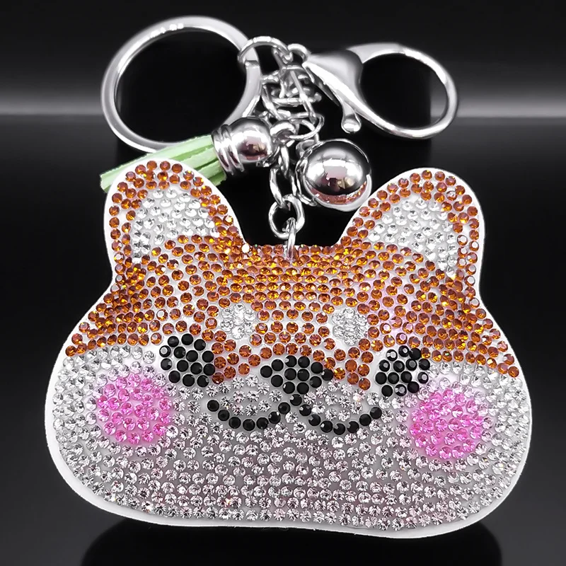 Cute Shiba Dog Keychain for Women Men Silver Color Colorful Crystal Key Chain Car Key Ring Pet Lover Gift Jewelry KZZZ287S01