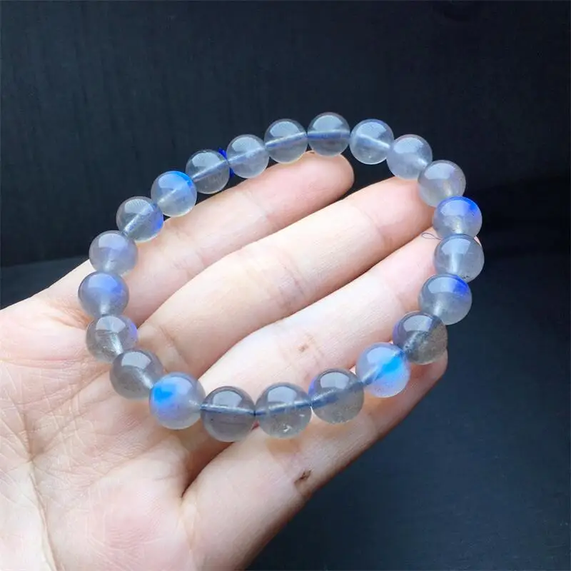 9MM Natural Gray Moon Stone Blue Stone Bracelet Gemstone Bead Strings Fashion Beautifully Jewelry For Men And Women Gift 1PCS